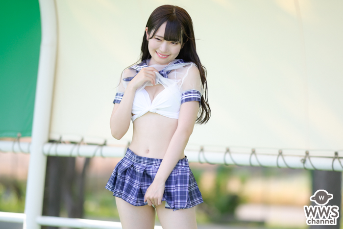 【写真特集 10枚】桜井もも（にゅ〜わ）、シースルー制服で魅せるスカートめくりで悩殺！＜近代麻雀水着祭2022＞