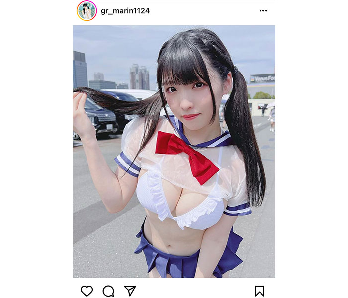 つばさプリエール・椿真凜、スケスケセーラー服で透明バスト見せつけ！