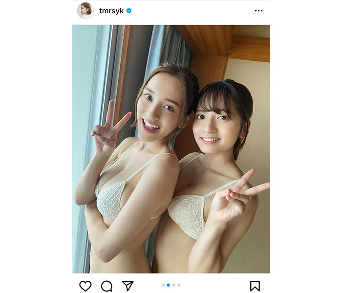 都丸紗也華＆都丸亜華梨姉妹の水着2ショットに「挟まれたい」の声