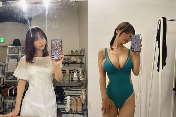 伊織いお、私服とまんまるバストはみ出る水着自撮りを並べて比較「格納技術に驚くばかりです」