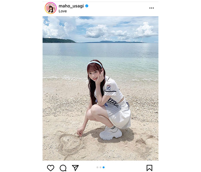 AKB48・大盛真歩、砂浜にハートを描いた青春ショットに「好き！」の声殺到！