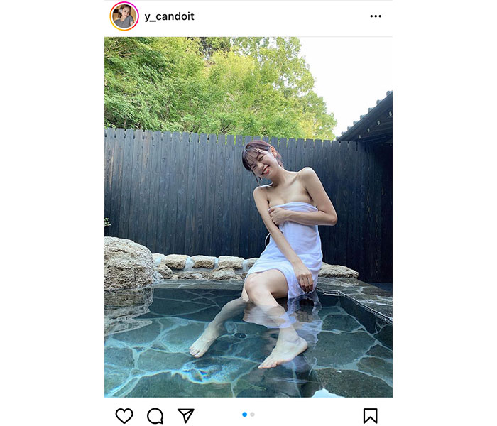 東口優希、バスタオル一枚で濡れ肌セクシーな露天風呂ショットをお届け！