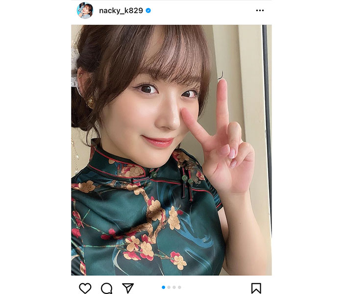 SKE48・鎌田菜月、チャイナドレスでレアなお団子ヘアを披露！熊崎晴香との「くまっきぃ」ショットも