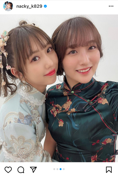 SKE48・鎌田菜月、チャイナドレスでレアなお団子ヘアを披露！熊崎晴香との「くまっきぃ」ショットも