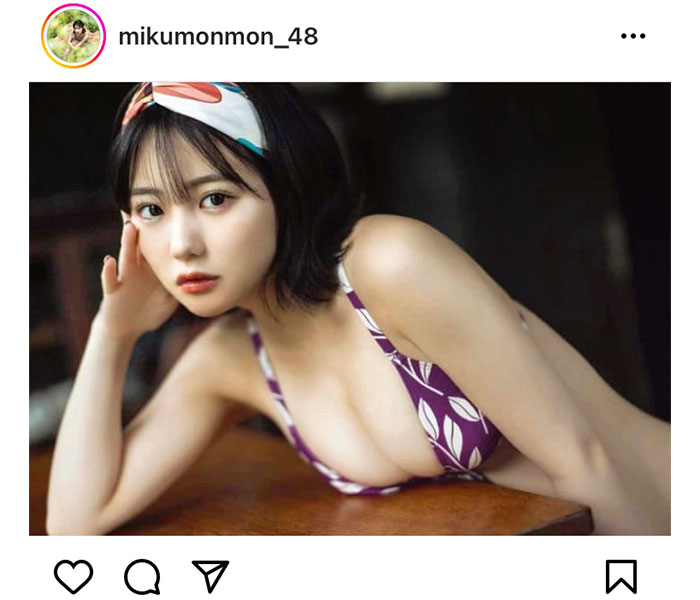 HKT48・田中美久、ちょっとレトロなバンダナ巻いたビキニショットを披露