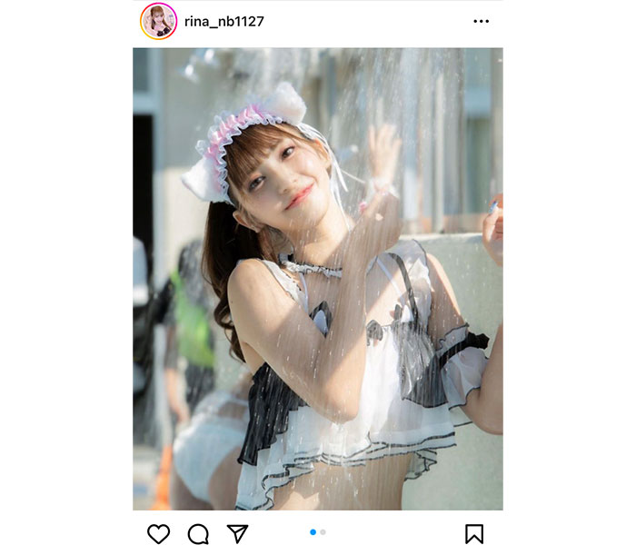 現役看護師アイドル・愛宮里奈、透明肌に水弾く猫耳メイドビキニ姿にうっとり