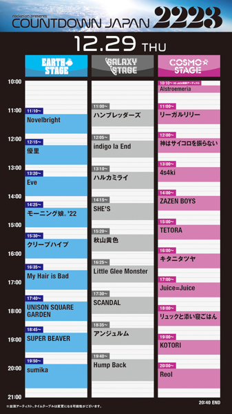 「COUNTDOWN JAPAN 22/23」タイムテーブル発表