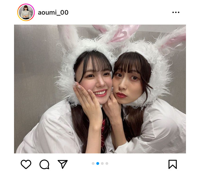 SKE48・青海ひな乃、岡本彩夏と制服コスで「うさぴょんず」に変身！「可愛すぎるよ」「天に召されました」と歓喜の声も