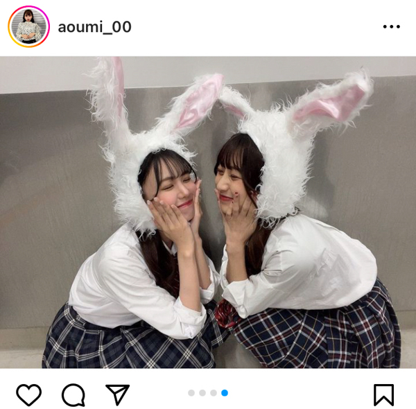 SKE48・青海ひな乃、岡本彩夏と制服コスで「うさぴょんず」に変身！「可愛すぎるよ」「天に召されました」と歓喜の声も