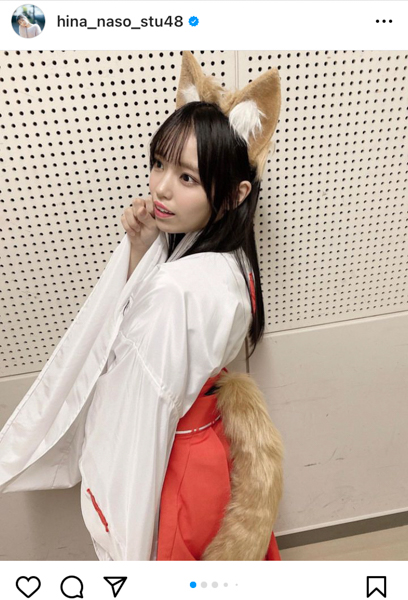 STU48・岩田陽菜、モフモフ感が可愛らしい巫女コスプレ披露