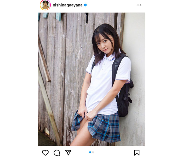 西永彩奈「みせすぎました」、制服スカートまくって美脚露わに！