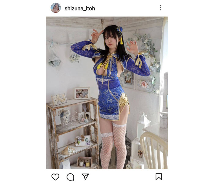 グラドル声優・伊藤しずな、美谷間のぞかせた大胆なセクシーチャイナドレス姿にファン歓喜！