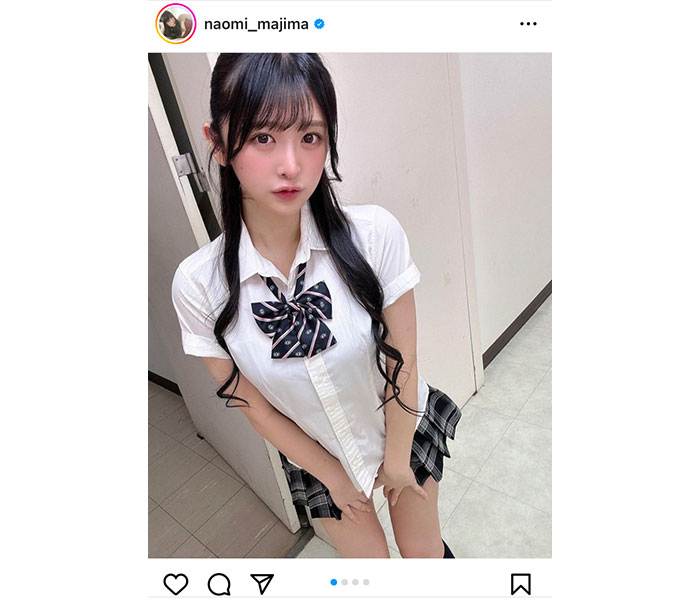 真島なおみ「もう子供じゃないです」、妄想膨らむ制服コスプレでセクシー美脚披露！