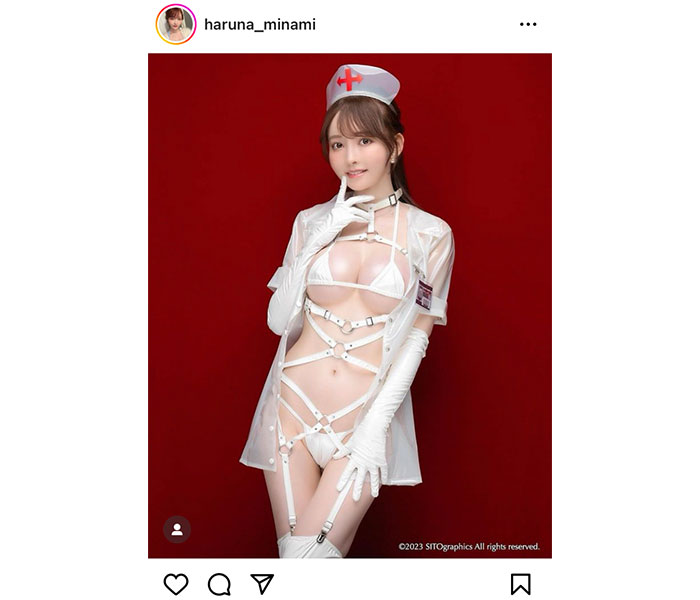 Fカップお嬢様・春名美波、縛られSEXYなナースコスにファン悶絶！