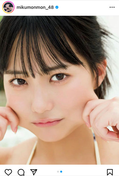 HKT48・田中美久、どアップで「てへぺろ」する癒しショットに歓喜の声ぞくぞく