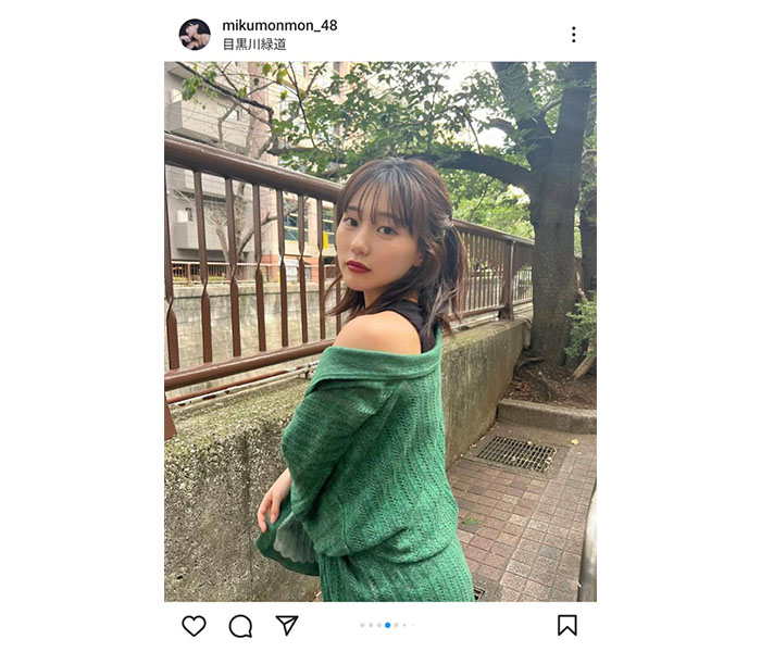 HKT48・田中美久、緑のカーディガンから美くびれチラリ「セクシー」「カッコよすぎる」とファン歓喜