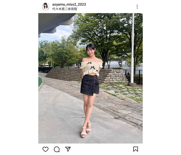 ミス青山学院・エントリーNo.2平川そよ花、超ミニのデニムスカートで美脚スラリ「めっちゃスタイル綺麗」「ミニスカお似合い」と歓喜の声