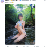 みもれもん、川に浸かって腹筋割れボディ見せつけ！