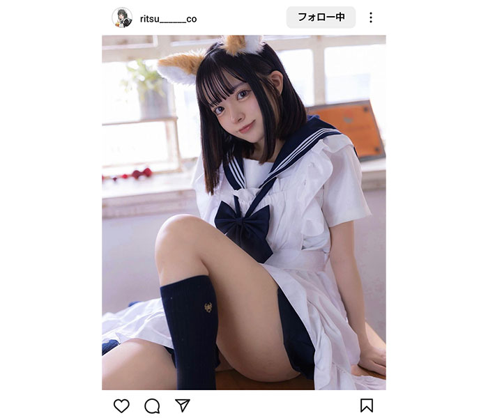 「見えてる？見えてない？」コスプレしまくるりつ、パンチラが気になりすぎる制服ショットでファンを悩殺！！