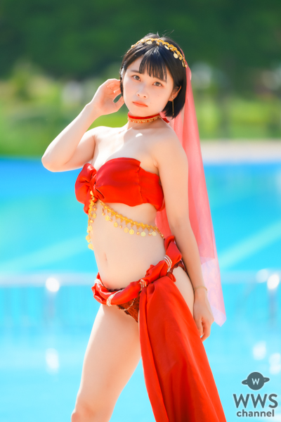【写真特集】三田のえ、衣装デザイン制作を自身でした「アラビア風お姫様のえぐら」で登場！！＜近代麻雀水着祭2023＞