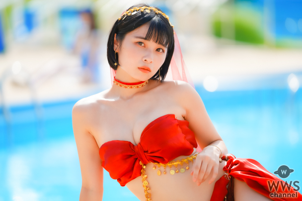 【写真特集】三田のえ、衣装デザイン制作を自身でした「アラビア風お姫様のえぐら」で登場！！＜近代麻雀水着祭2023＞
