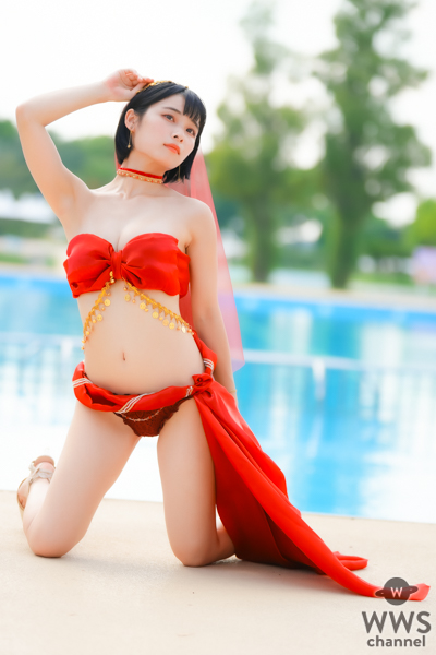 【写真特集】三田のえ、衣装デザイン制作を自身でした「アラビア風お姫様のえぐら」で登場！！＜近代麻雀水着祭2023＞