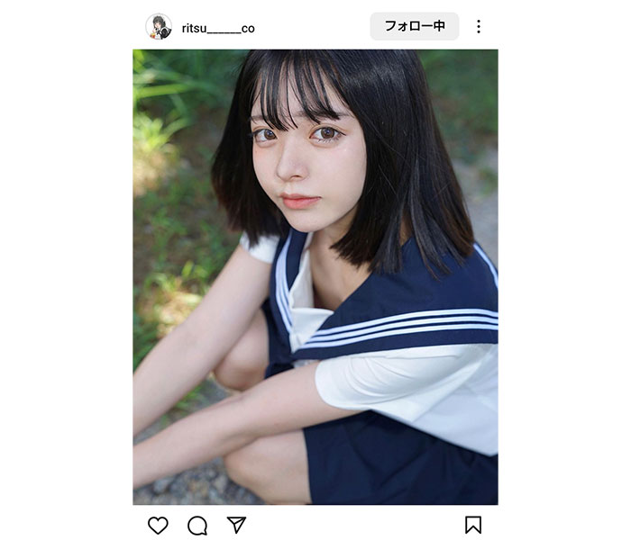 瀬戸りつ、セーラー服で上目遣いの激萌えSHIOT投稿！チラリ谷間が気になりすぎる！！