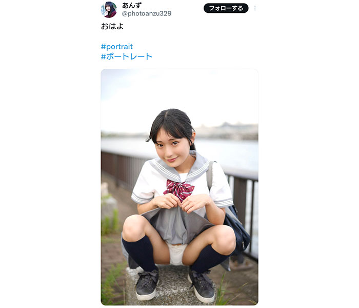 持ち上げおパンティ！！ポートレートモデル・あんず、スカート持ち上げの大胆パンチラSHOTにファン大興奮！！ 「純白のパンティも清楚感あって素晴らしい」