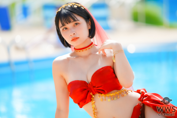 【写真特集】三田のえ、衣装デザイン制作を自身でした「アラビア風お姫様のえぐら」で登場！！＜近代麻雀水着祭2023＞