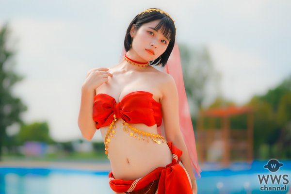 【写真特集】三田のえ、衣装デザイン制作を自身でした「アラビア風お姫様のえぐら」で登場！！＜近代麻雀水着祭2023＞