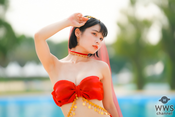 【写真特集】三田のえ、衣装デザイン制作を自身でした「アラビア風お姫様のえぐら」で登場！！＜近代麻雀水着祭2023＞