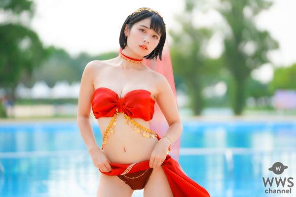 【写真特集】三田のえ、衣装デザイン制作を自身でした「アラビア風お姫様のえぐら」で登場！！＜近代麻雀水着祭2023＞