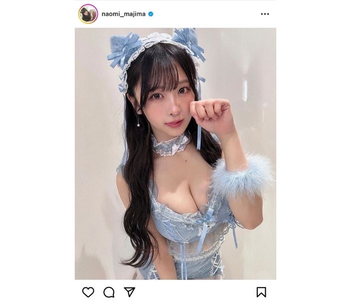 真島なおみ、美谷間見せつけ猫耳ランジェリーショットが可愛すぎると話題に！