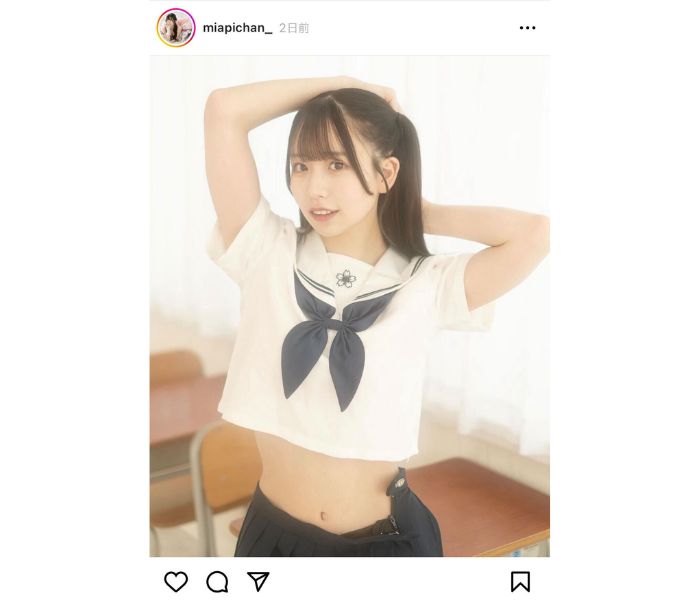 てぃあむ・柳川みあ、へそチラセーラー服SHOTにファン歓喜！「天使みたい」