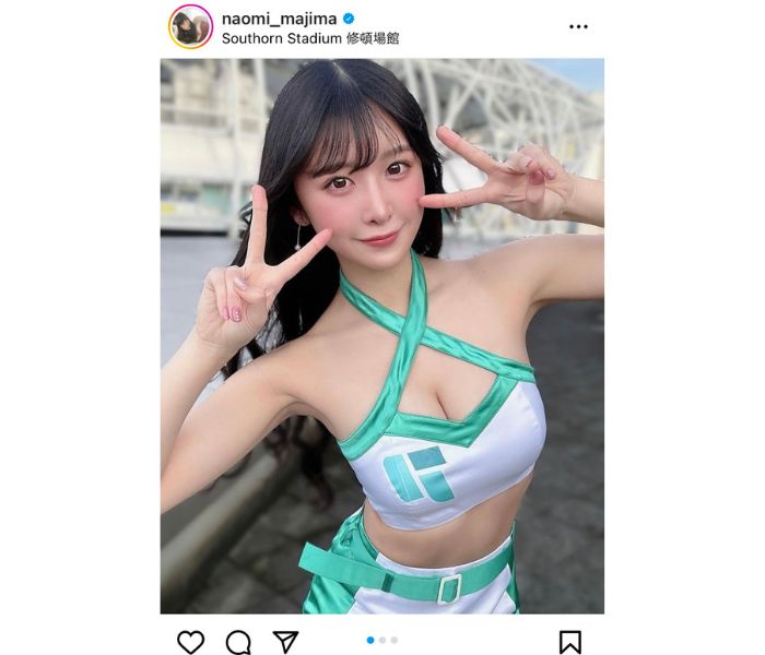 真島なおみ、ラウンドガールのチャームポイントは可愛い笑顔と美谷間！川瀬もえとのツーショット写真も披露！