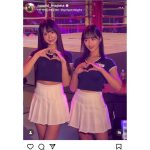 真島なおみ、川瀬もえとの美しいスタイルの共演！リングをバックにハートポーズでファン魅了！